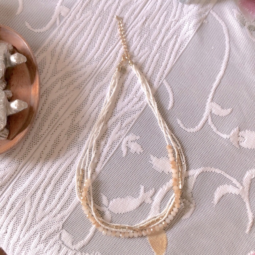 Apricot Pearl metallic bead layered necklace
